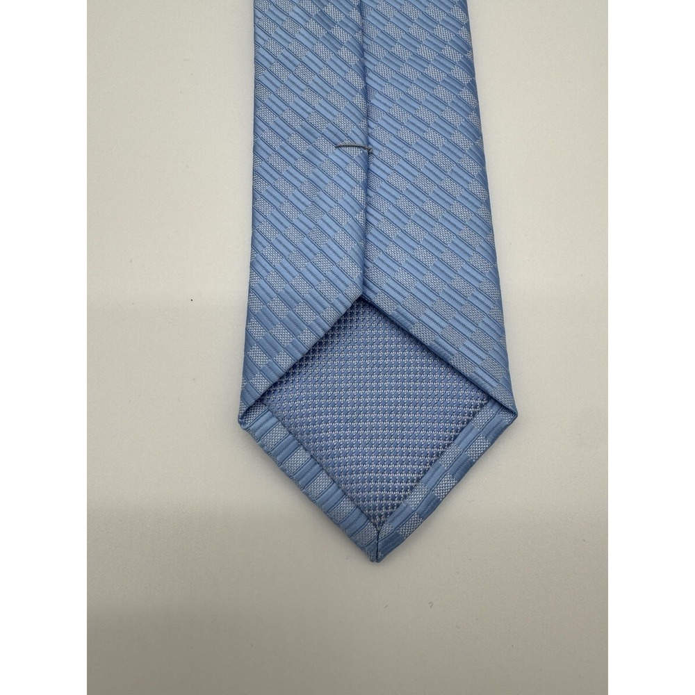 Profile Men's Blue Checkered Tie Woven Geometric Pattern Classic Necktie - Picture 4 of 7